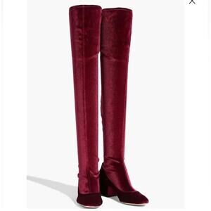 NWT Sergio Rossi Velvet Block Heel Over the Knee Boots Crimson Red 36.5 / US 5